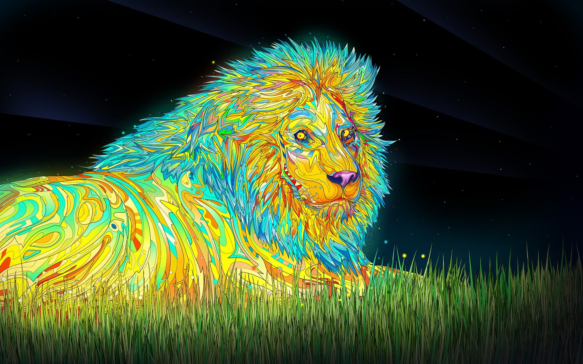 psychedelic, Anime, Colorful, Lion, Animals, Digital Art, Matei Apostolescu  Wallpapers HD / Desktop and Mobile Backgrounds