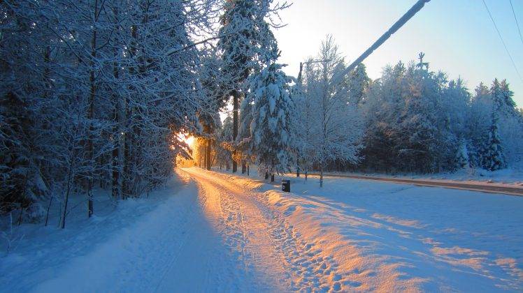 landscape, Snow, Road, Sun, Sunlight HD Wallpaper Desktop Background