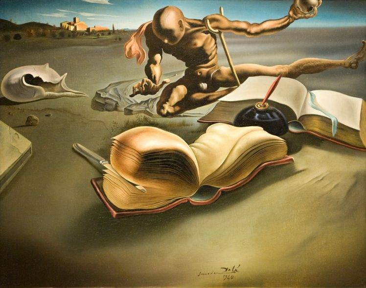 abstract, Salvador Dalí, Painting, Books, Quills, Classic Art HD Wallpaper Desktop Background