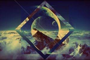 universe, Anime, Abstract, Artwork, Nature, Clouds, Polyscape, Vignette, Mountain, Shapes, Planet