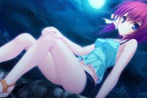anime, Anime Girls, Moon, Stars, Night, Heels