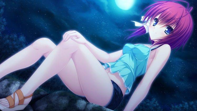 anime, Anime Girls, Moon, Stars, Night, Heels HD Wallpaper Desktop Background
