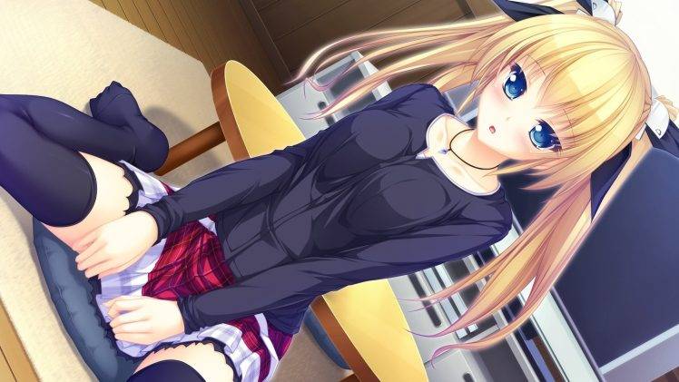 anime, Anime Girls, Blonde, Blushing, Twintails HD Wallpaper Desktop Background