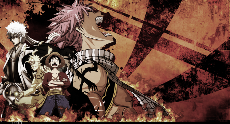 anime, One Piece, Bleach, Dragneel Natsu, Kurosaki Ichigo, Uzumaki Naruto, Monkey D. Luffy, Crossover, Anime Boys HD Wallpaper Desktop Background