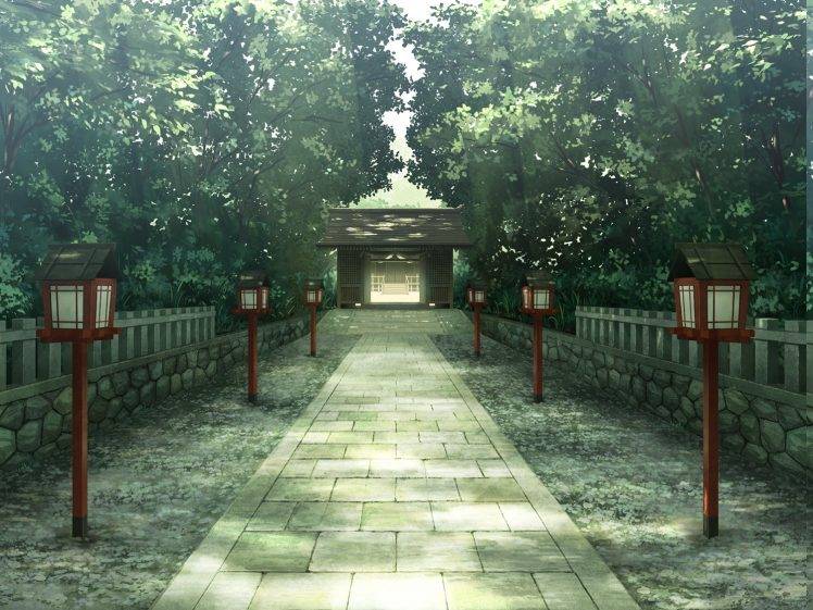 trees, Temple, Anime HD Wallpaper Desktop Background