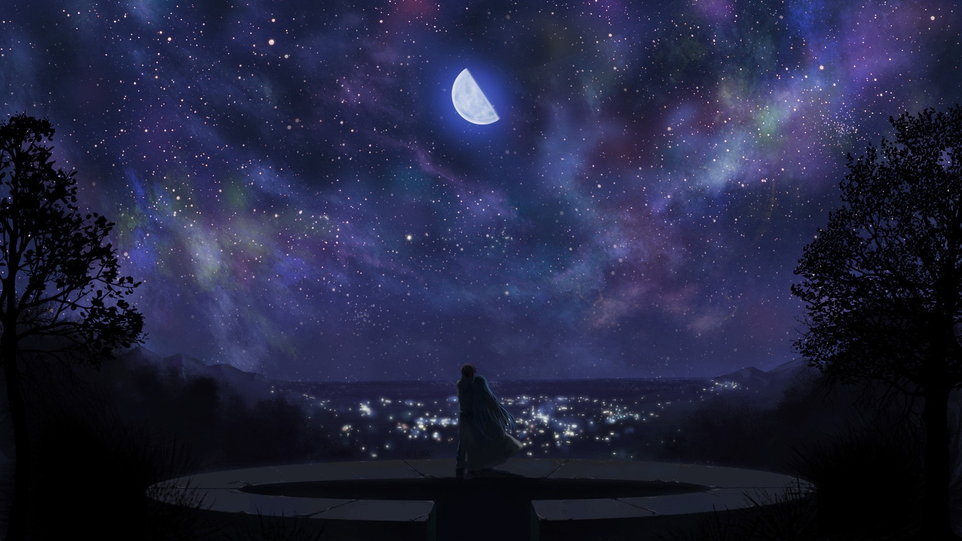 anime, Sky, Moon, Clouds, City Wallpapers HD / Desktop and ...