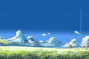 landscape, Anime, Makoto Shinkai, Clouds, Field, Contrails, The Place Promised In Our Early Days
