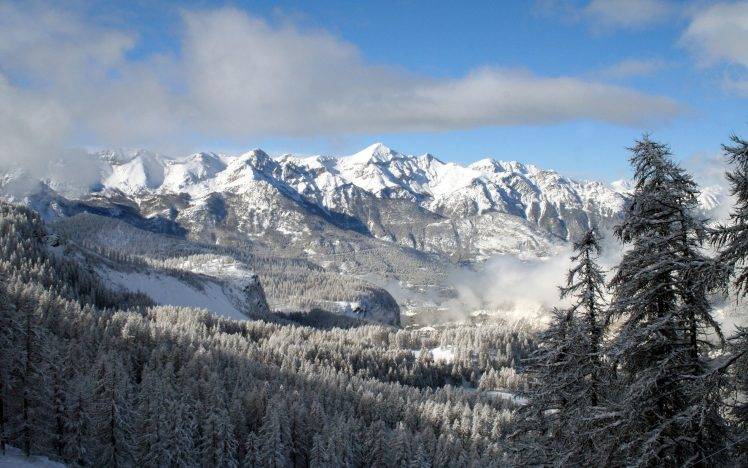 nature, Mountain, Trees, Snow, Mist, Landscape HD Wallpaper Desktop Background