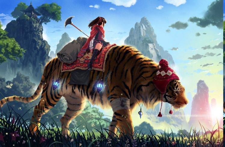 tiger, Anime Girls, China HD Wallpaper Desktop Background