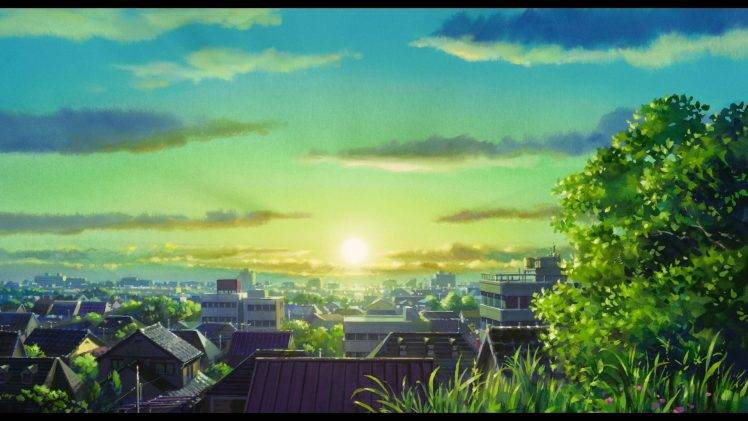 anime, Cityscape, Sun, Sunlight, Town HD Wallpaper Desktop Background
