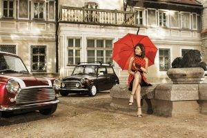 women, Car, Umbrella, Polka Dots, Vintage