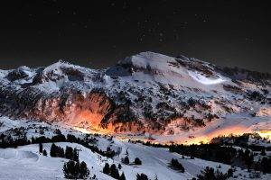 winter, Landscape, Mountain, Stars, Night