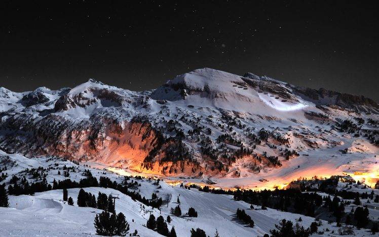 winter, Landscape, Mountain, Stars, Night HD Wallpaper Desktop Background