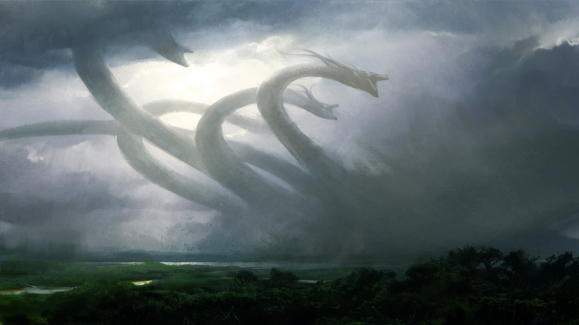 Lernaean Hydra, Mythology, Fantasy Art, Landscape, Forest, Clouds, Hydra, Magic: The Gathering Wallpaper