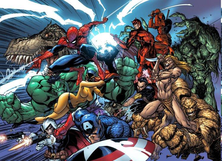 Marvel Comics, Superhero, Captain America, Hulk, Deadpool, Thing, Spider Man, Dr. Strange HD Wallpaper Desktop Background