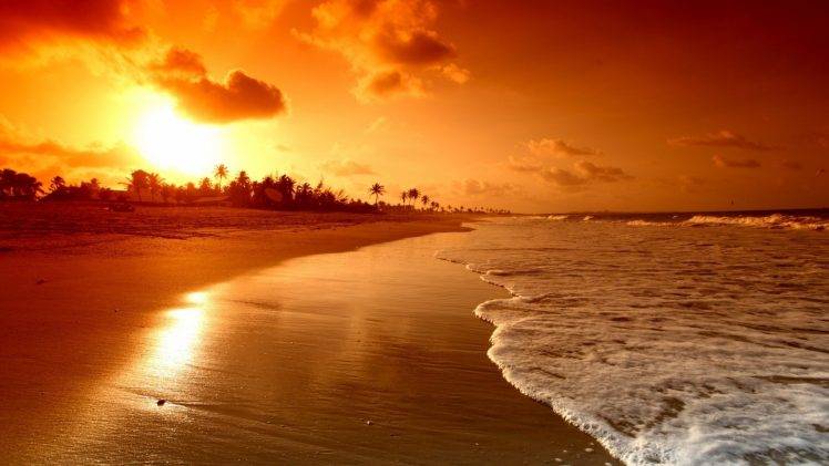 sunset, Sunlight, Sun, Landscape, Beach, Nature, Sea HD Wallpaper Desktop Background