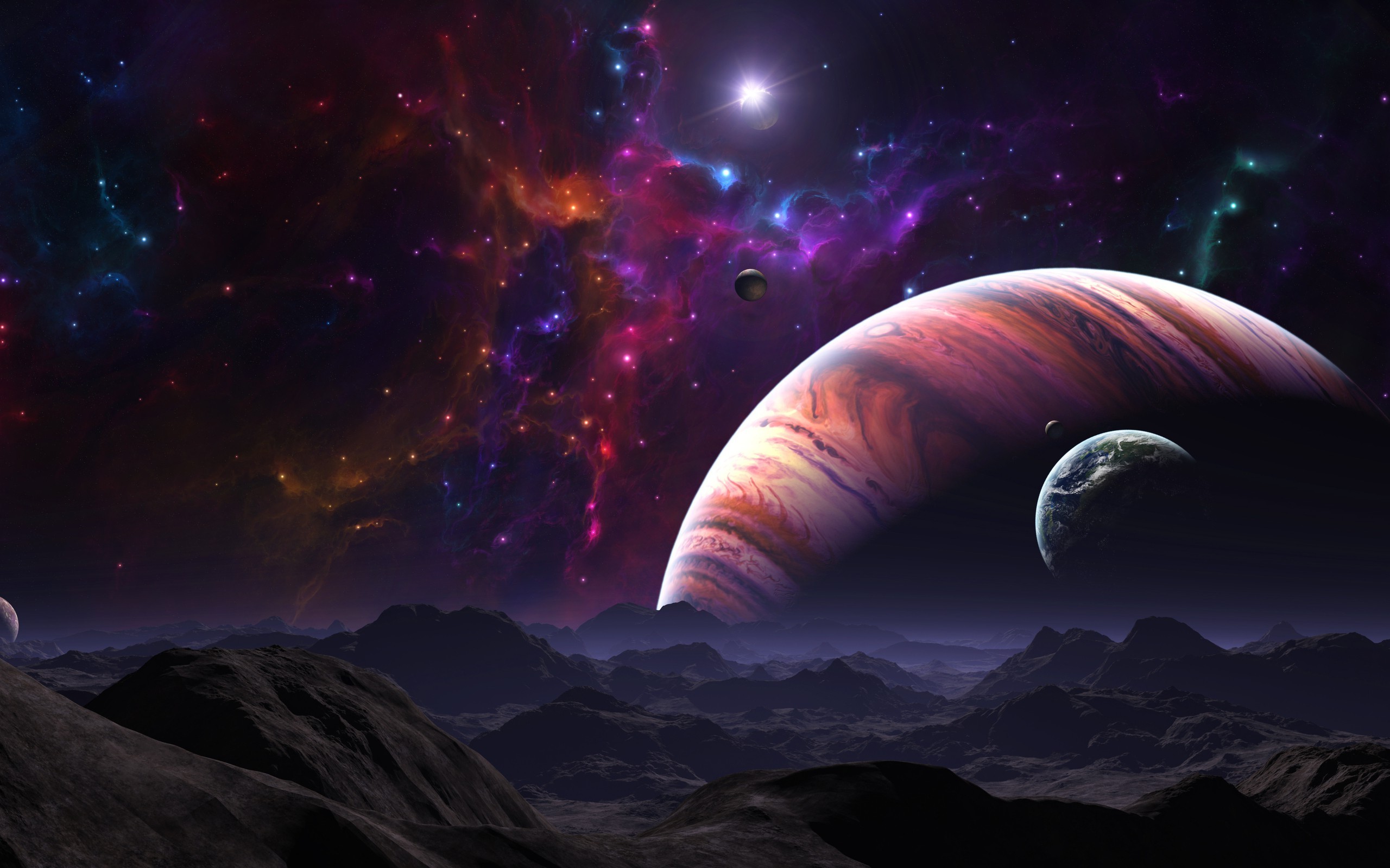 landscape, Planet, Fantasy Art, Artwork, Stars, Space, Nebula Wallpaper