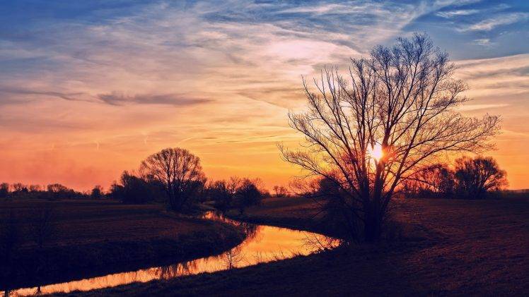 landscape, Sky, River, Seasons, Sunset, Nature HD Wallpaper Desktop Background