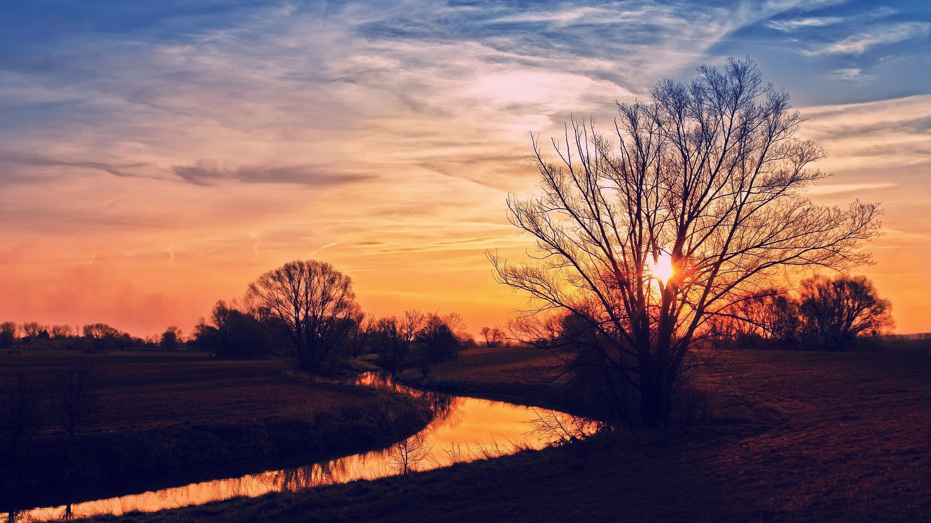 landscape, Sky, River, Seasons, Sunset, Nature Wallpaper