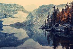 landscape, Lake, Mountain, Winter, Trees, Nature