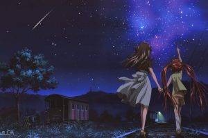 anime, Night, Stars, Shooting Stars, Air (anime)