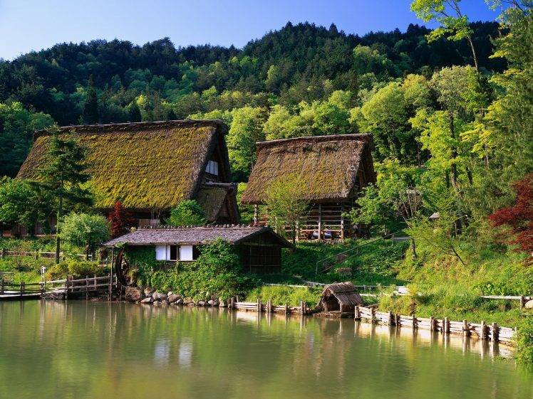 landscape, Nature, House, Lake, Trees, Japan HD Wallpaper Desktop Background