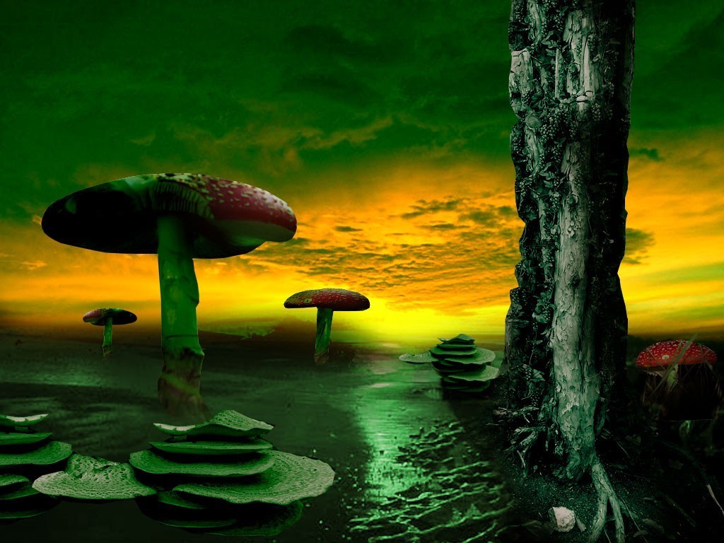 landscape, Nature, Digital Art, Artwork, Fantasy Art, Mushroom Wallpaper