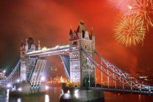 city, Cityscape, Bridge, Night, New Year, London, Fireworks, River Thames