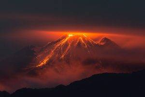 volcano, Orange, Nature, Landscape, Lava, Silhouette, Night