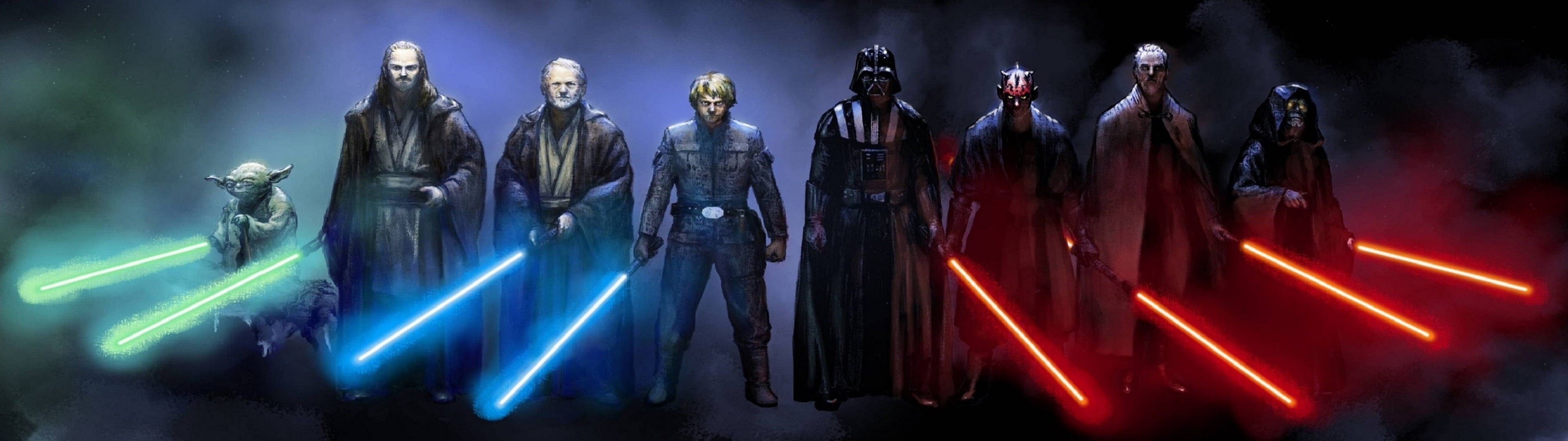multiple Display, Star Wars, Darth Vader, Yoda, Obi Wan Kenobi, Luke Skywalker, Emperor Palpatine Wallpaper