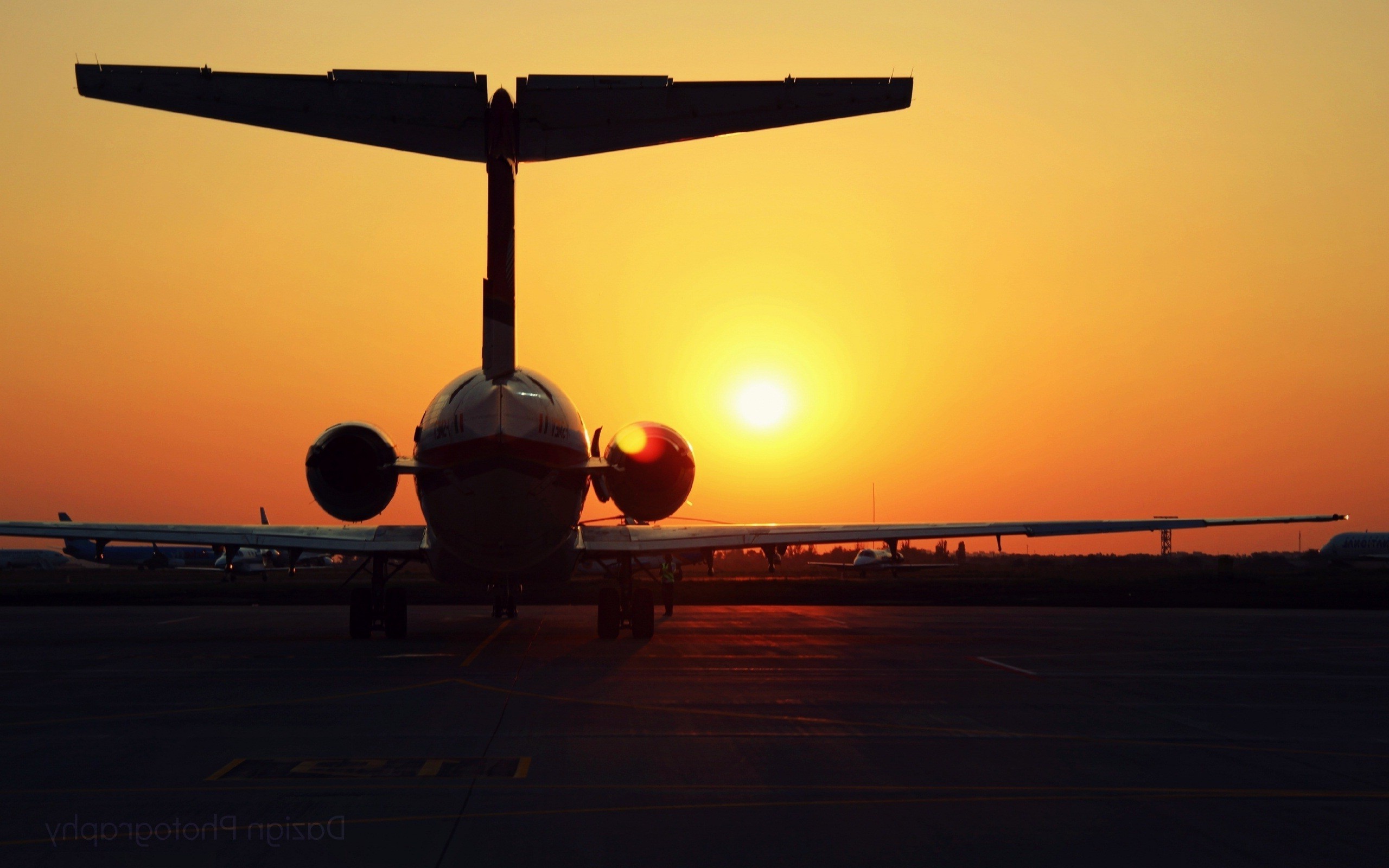 sunset, Sunlight, Landscape, Airplane, Silhouette Wallpaper