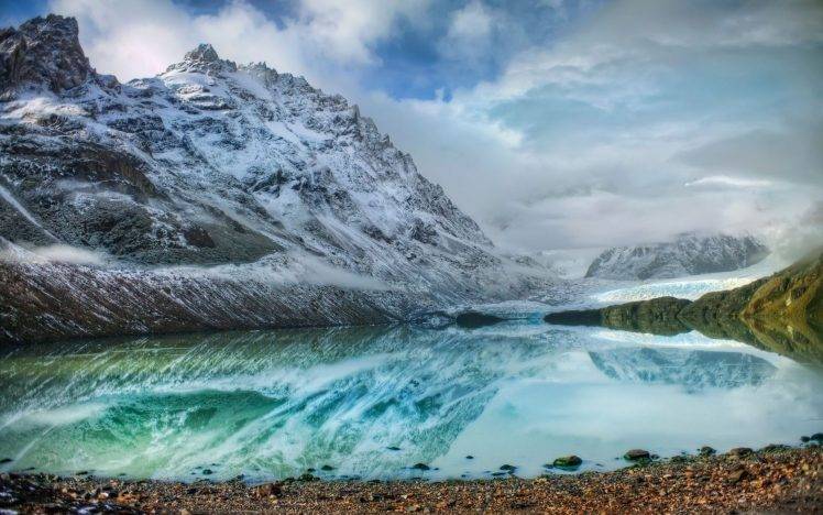 lake, Nature, Landscape, Mountain, Snow, Winter HD Wallpaper Desktop Background