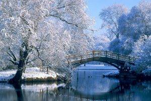 lake, Nature, Landscape, Snow, Winter, Bridge
