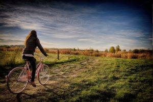 women, Bicycle, Landscape