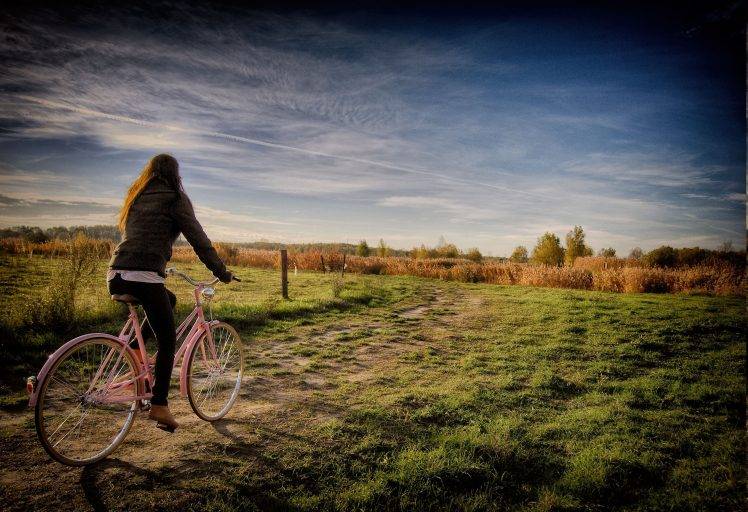 women, Bicycle, Landscape HD Wallpaper Desktop Background