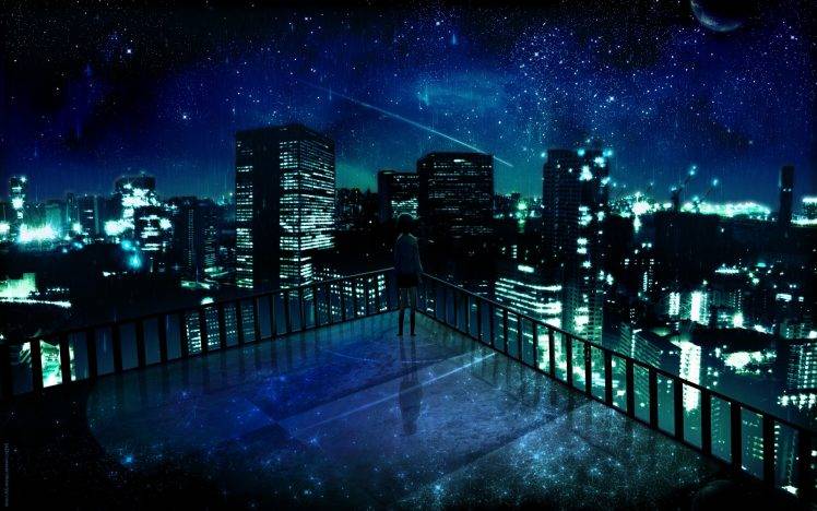 cityscape, Stars, Anime, Building HD Wallpaper Desktop Background