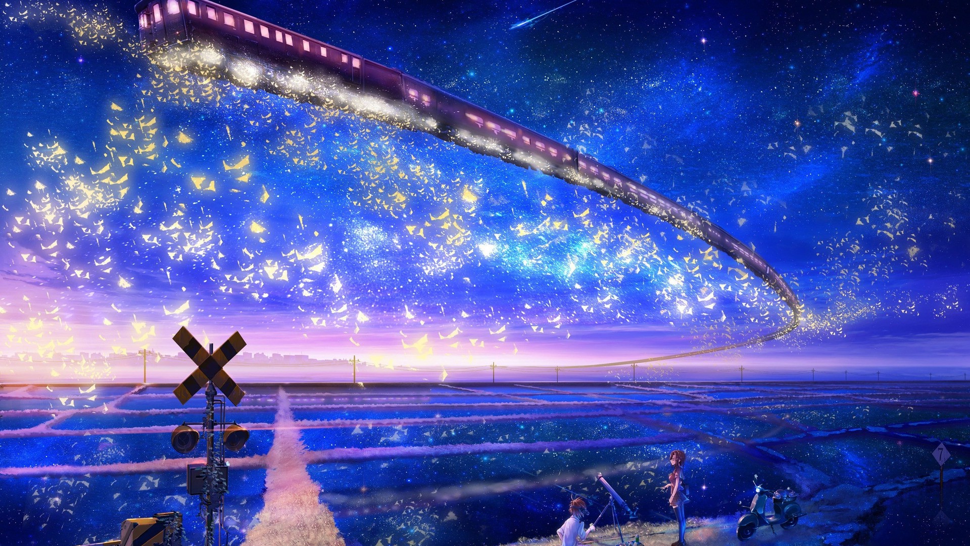 train, Artwork, Fantasy Art, Flying, Stars, Concept Art, Anime, Galaxy Express 999 Wallpaper