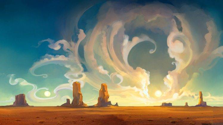 artwork, Concept Art, Anime, Landscape, Canyon, Fantasy Art HD Wallpaper Desktop Background