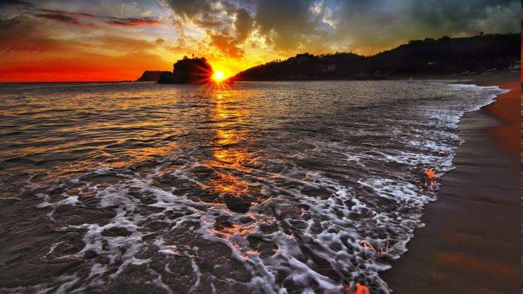 landscape, Beach, Sea, Sunset HD Wallpaper Desktop Background
