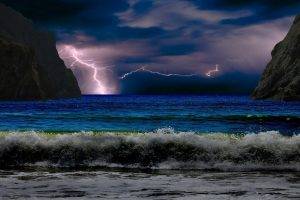 landscape, Beach, Sea, Storm