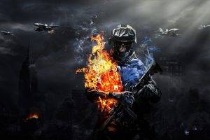 Battlefield 3, Fire, Skyscraper, Jet, Airplane, Aircraft, Weapon, Military, Suppressors, Dark, Smoke, War, Army