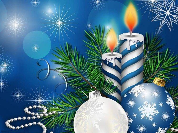 Christmas, Christmas Ornaments, Candles, Leaves HD Wallpaper Desktop Background