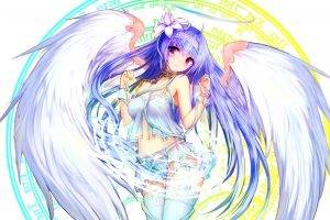 anime Girls, Anime, Purple Hair, Long Hair, Thigh highs, Wings, Purple Eyes, Original Characters, Angel