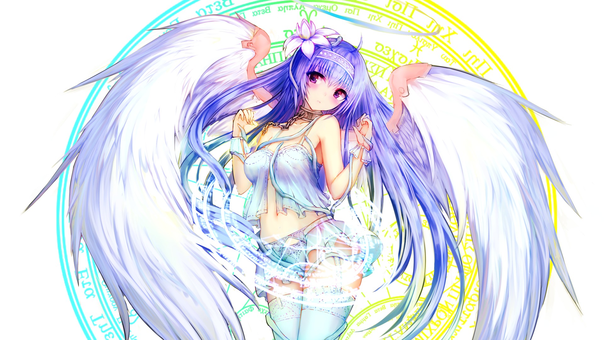 anime Girls, Anime, Purple Hair, Long Hair, Thigh highs, Wings, Purple