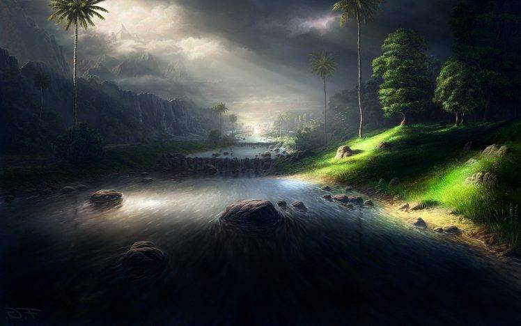 landscape, Sky, River, Mountain, Trees HD Wallpaper Desktop Background