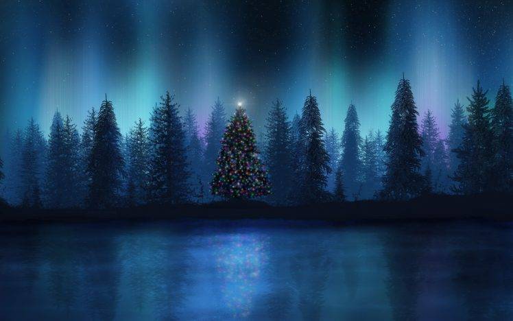 landscape, Christmas Tree, Aurorae, Forest HD Wallpaper Desktop Background