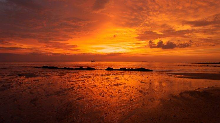landscape, Nature, Sunset, Sea, Beach HD Wallpaper Desktop Background