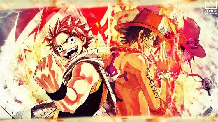 One Piece, Fairy Tail, Portgas D. Ace, Dragneel Natsu, Fire, Anime, Anime Boys HD Wallpaper Desktop Background