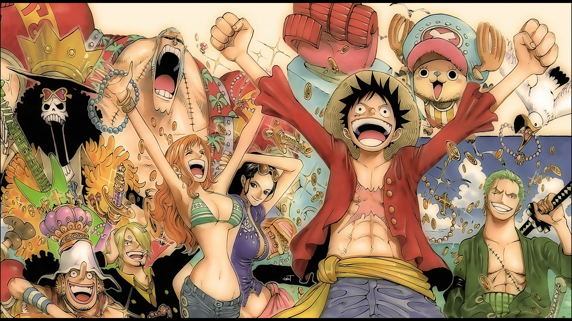 One Piece, Anime, Monkey D. Luffy, Roronoa Zoro, Nami, Sanji, Usopp, Brook, Nico Robin, Tony Tony Chopper Wallpaper