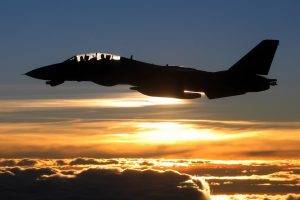 military Aircraft, Airplane, Jets, Silhouette, Clouds, Sunlight, Grumman F 14 Tomcat